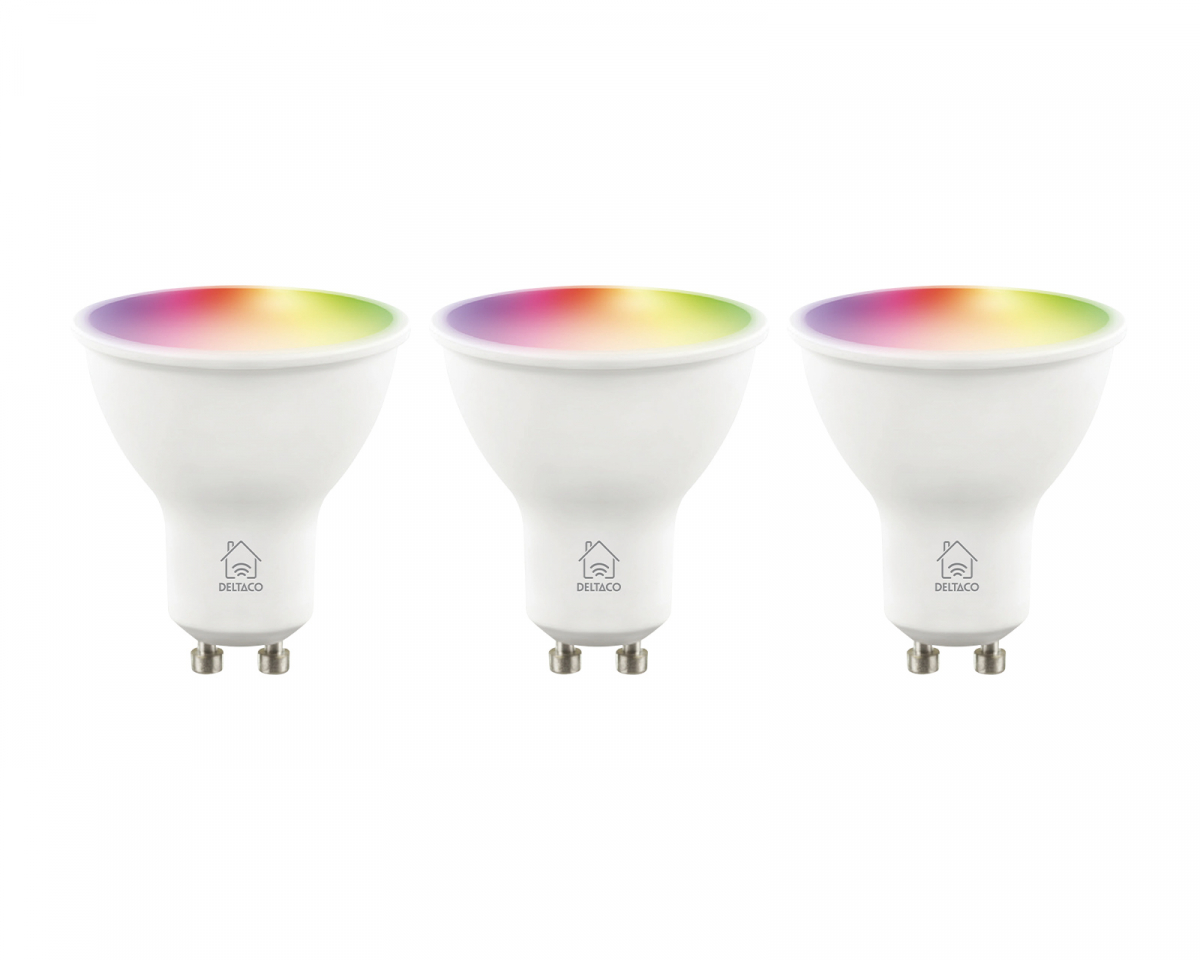 Deltaco Smart Home RGB LED Lampe GU10 WiFi 4.7W - 3-pack - MaxGaming.gg