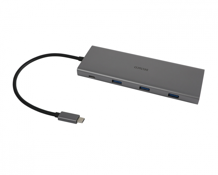 Deltaco USB-C Dockingstation mit 12 Ports - Grau