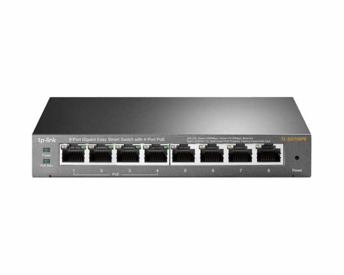 TP-Link SG108PE Metall 8-Port Gigabit Netzwerkswitch mit 4-Port PoE+, 10/100/1000Mbps