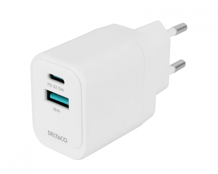 Deltaco USB-C & USB-A Wandladegerät - Weiß