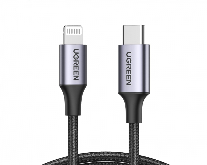 UGREEN Geflochtenes USB-C zu Lightning Kabel mit Aluminiumgehäuse 1 m – Schwarz