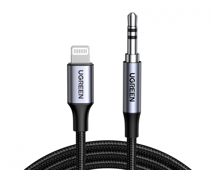 UGREEN Geflochtenes Lightning zu Aux 3,5-mm Kabel mit Aluminiumgehäuse 1 m – Schwarz