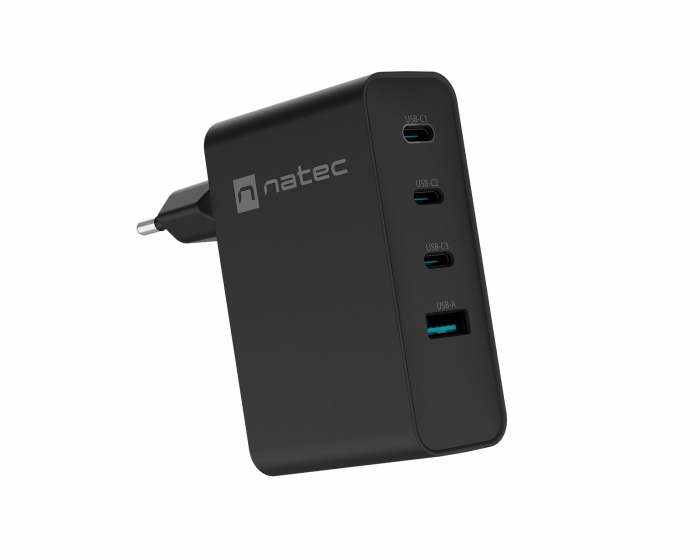 Natec Ribera GaN USB-Ladegerät 3x USB-C & 1x USB-A - 100W - Schwarz